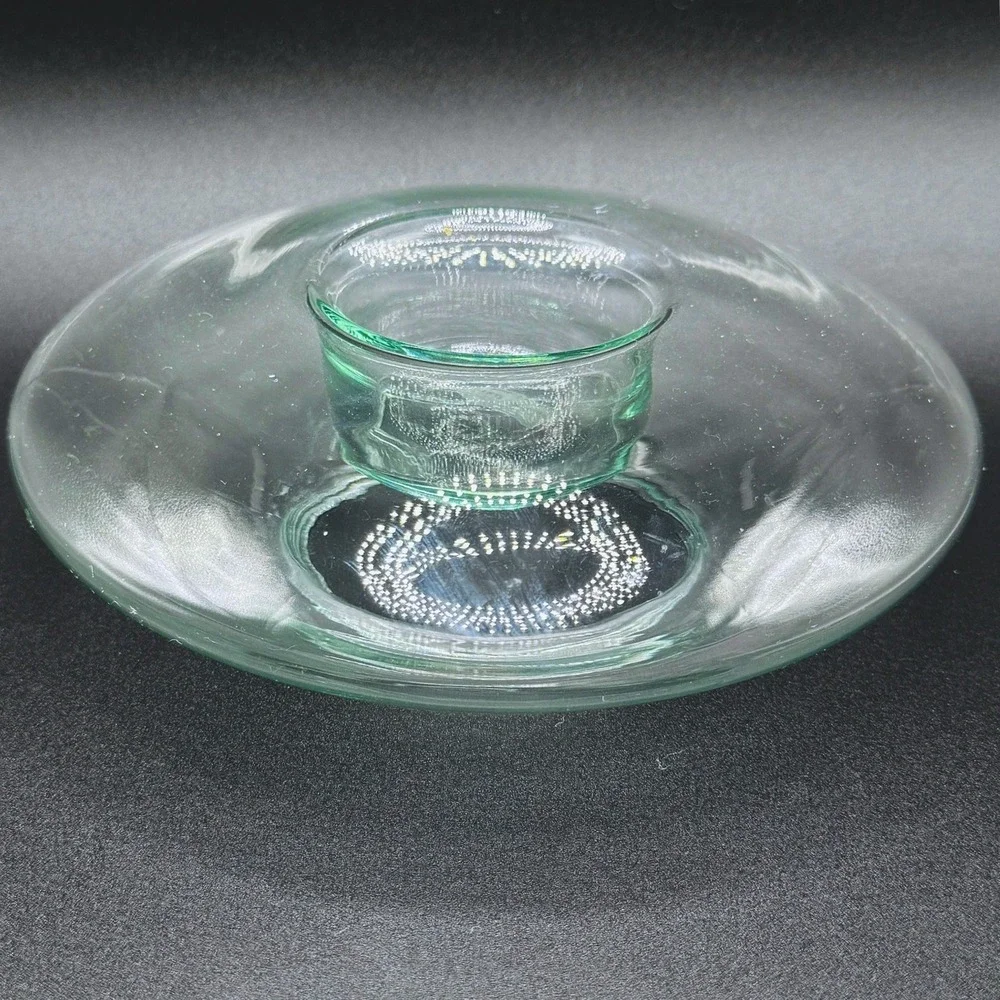 Vintage French Glass Votive Candle Holder UFO Disc Shape Clear Glass Centerpiece